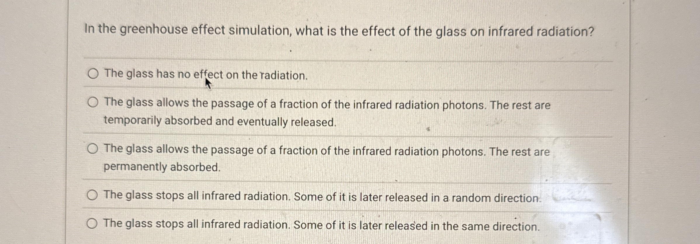 In the greenhouse effect simulation, what is the