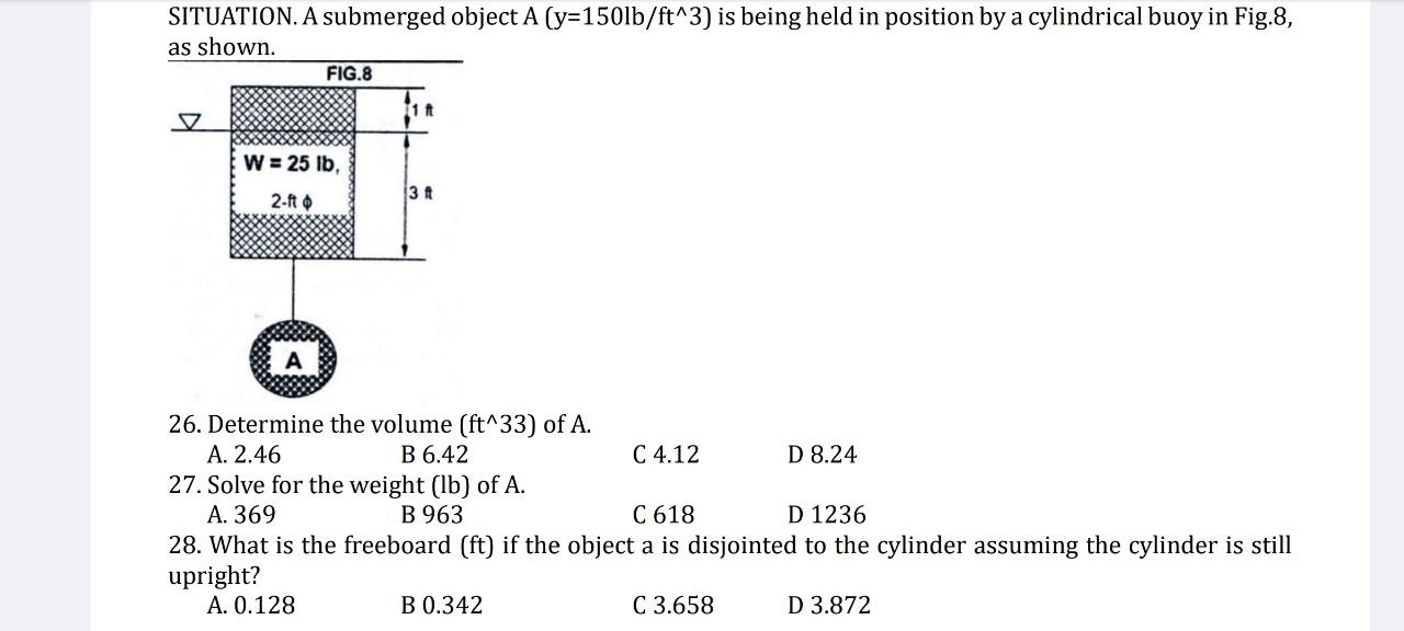 SITUATION. A submerged object A ( y = 1 5 0 lb /