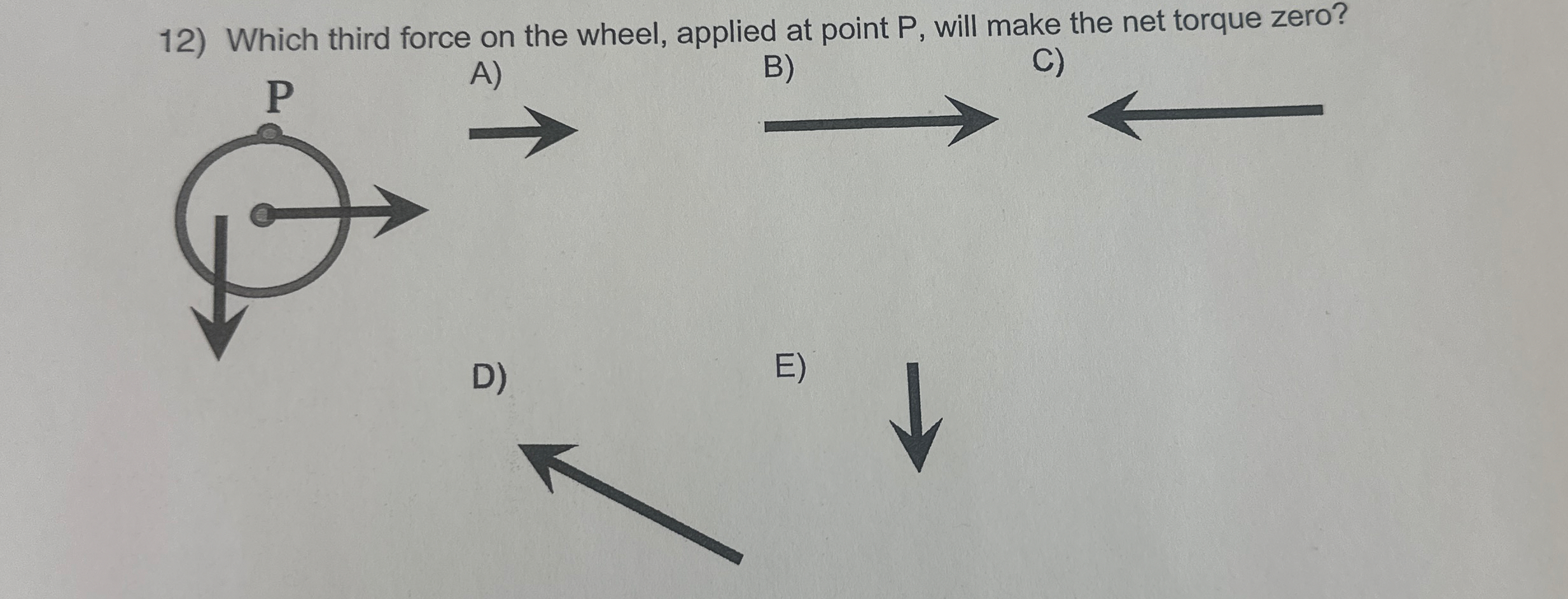Which third force on the wheel, applied at point