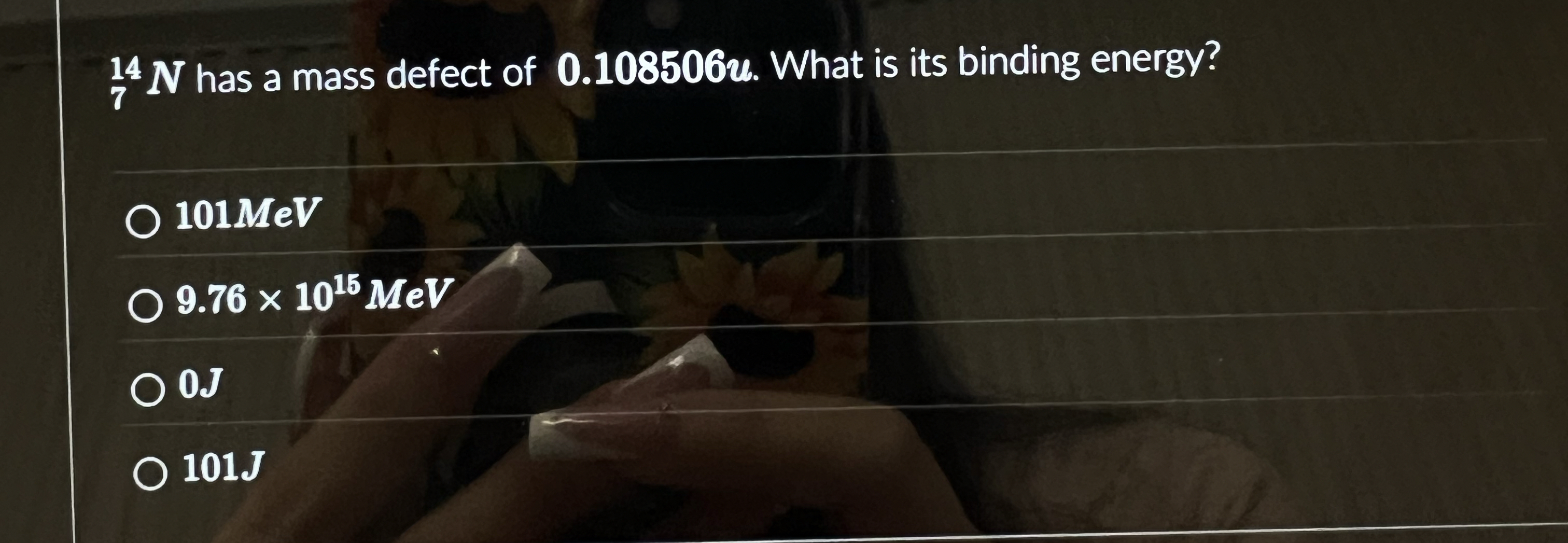 ? 7 1 4 N has a mass defect of 0 . 1 0 8 5 0 6 u