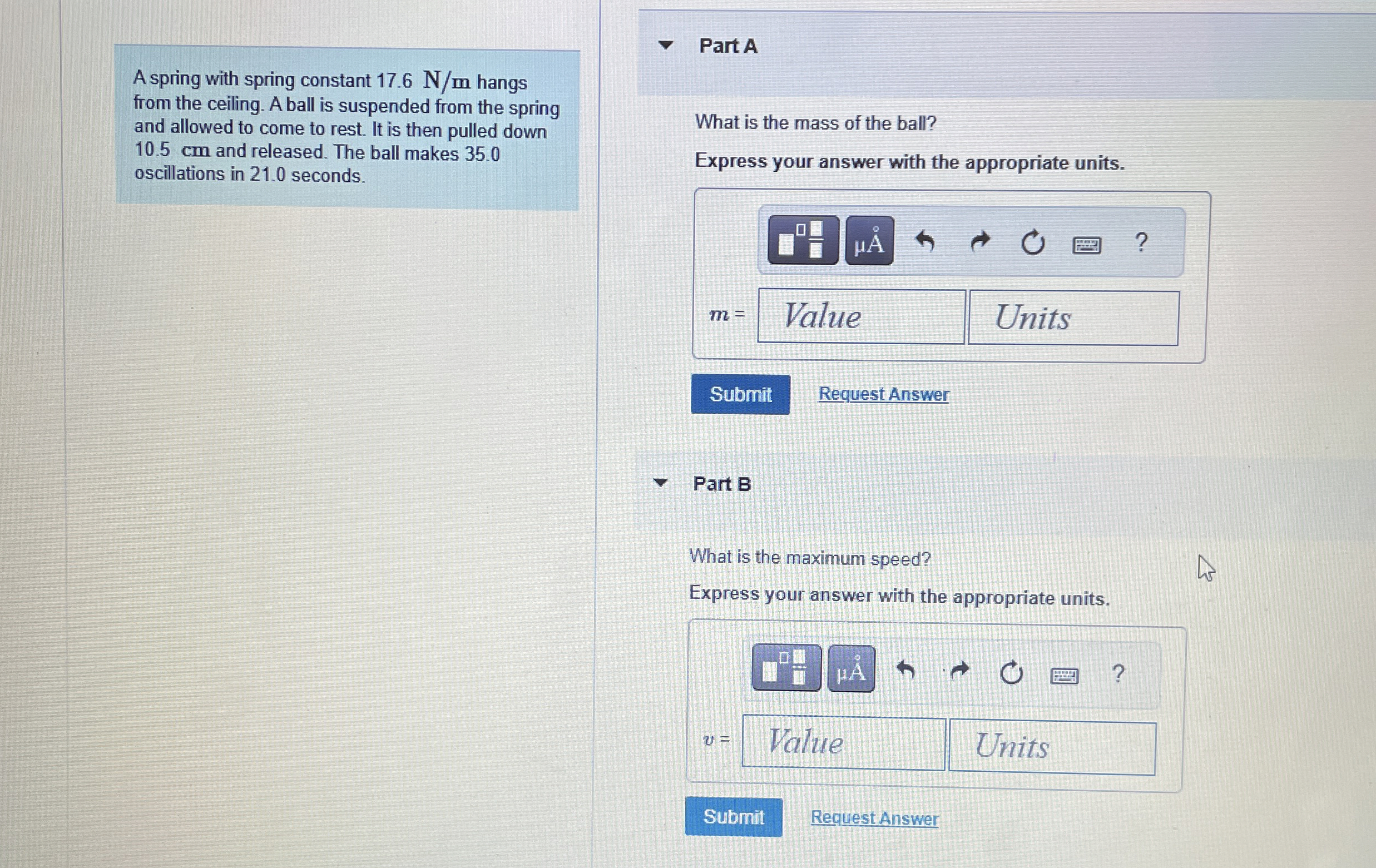 A spring with spring constant 1 7 . 6 N m hangs