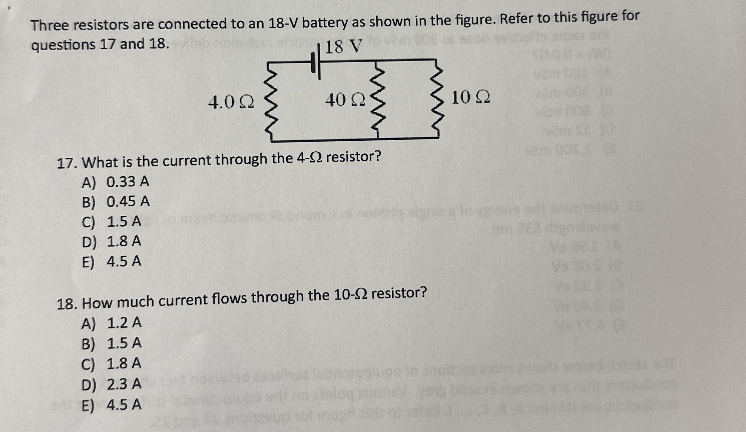 Three resistors are connected to an 1 8 - V