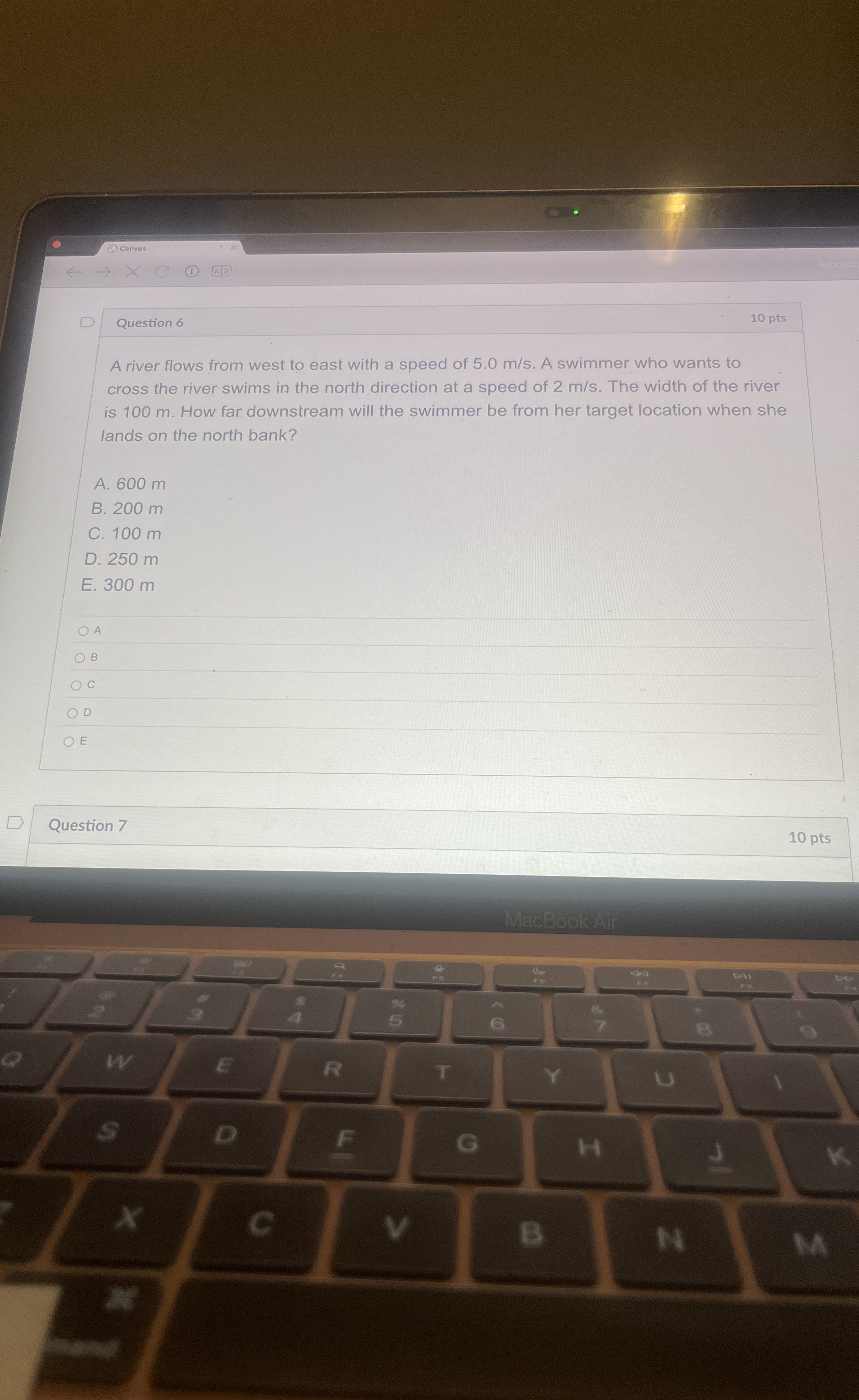 Question 6 1 0 pts A river flows from west to
