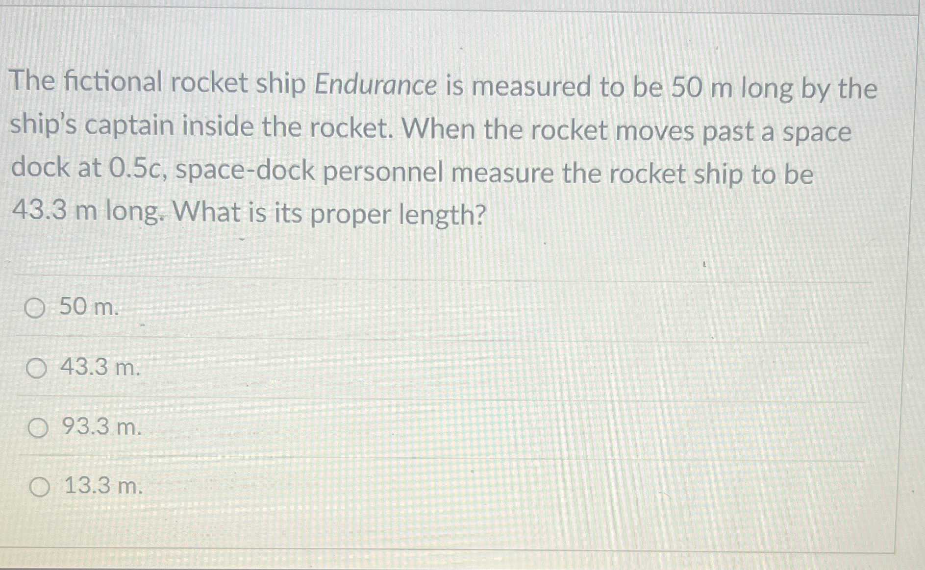 The fictional rocket ship Endurance is measured