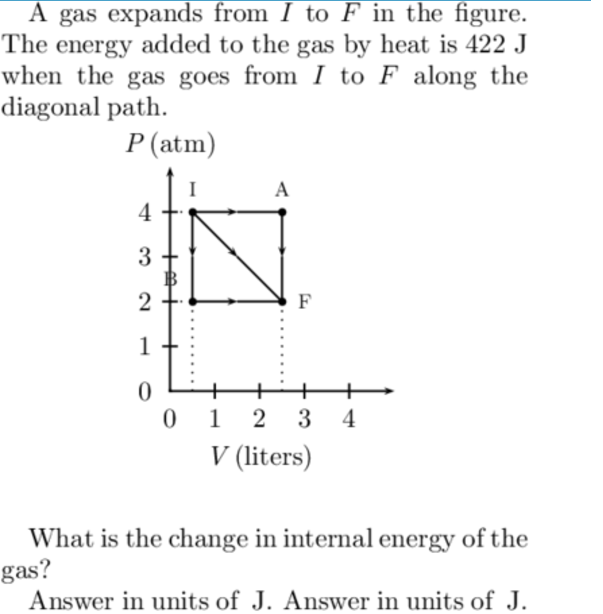 A gas expands from \ ( I \ ) to \ ( F \ ) in the