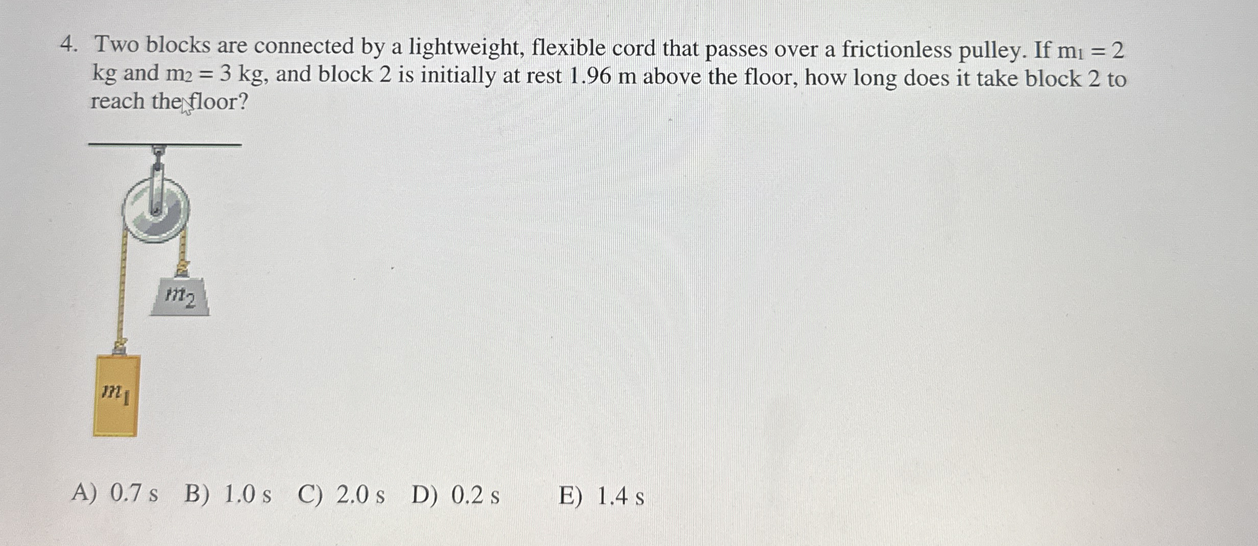 Two blocks are connected by a lightweight,