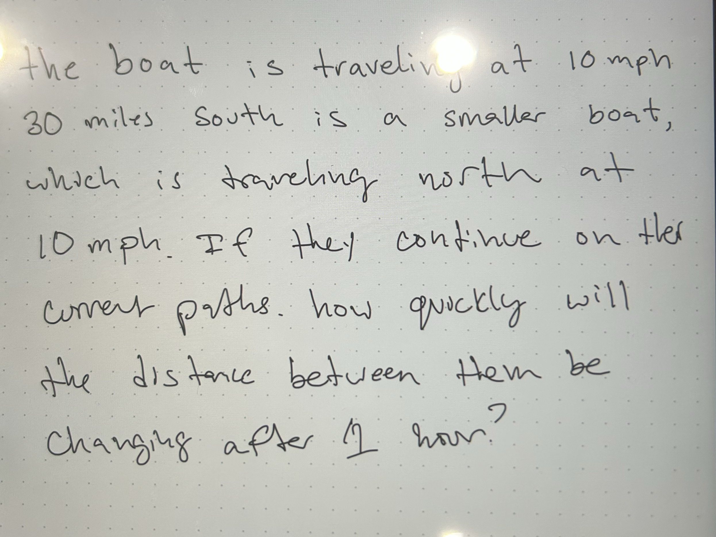 the boat is travelivg at 1 0 mph 3 0 miles south