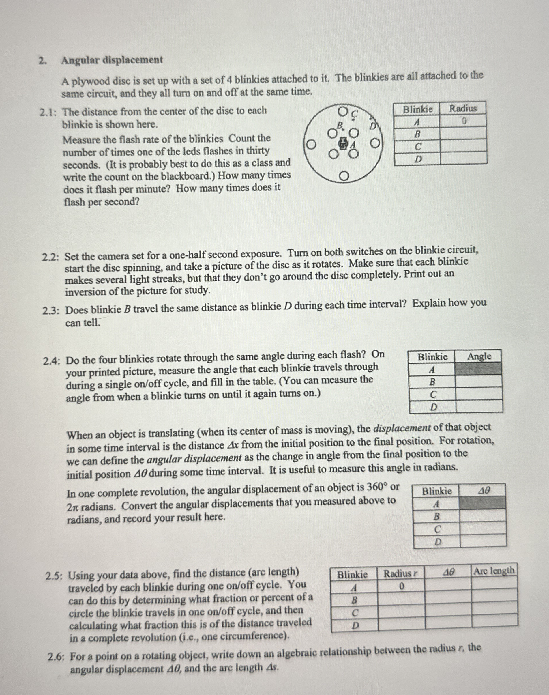 Angular displacement A plywood disc is set up