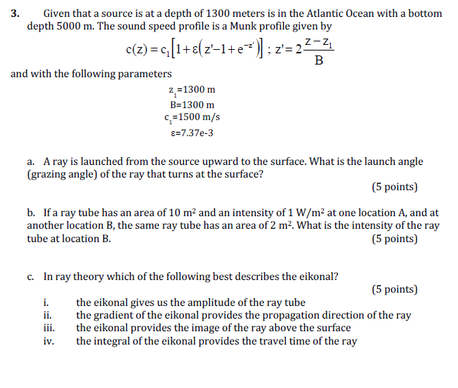 Given that a source is at a depth of 1 3 0 0