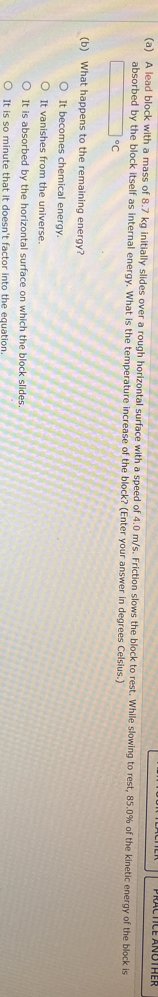 ( a ) A lead block with a mass of 8 . 7 kg