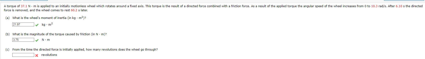 A torque of 3 7 . 1 N m is applied to an