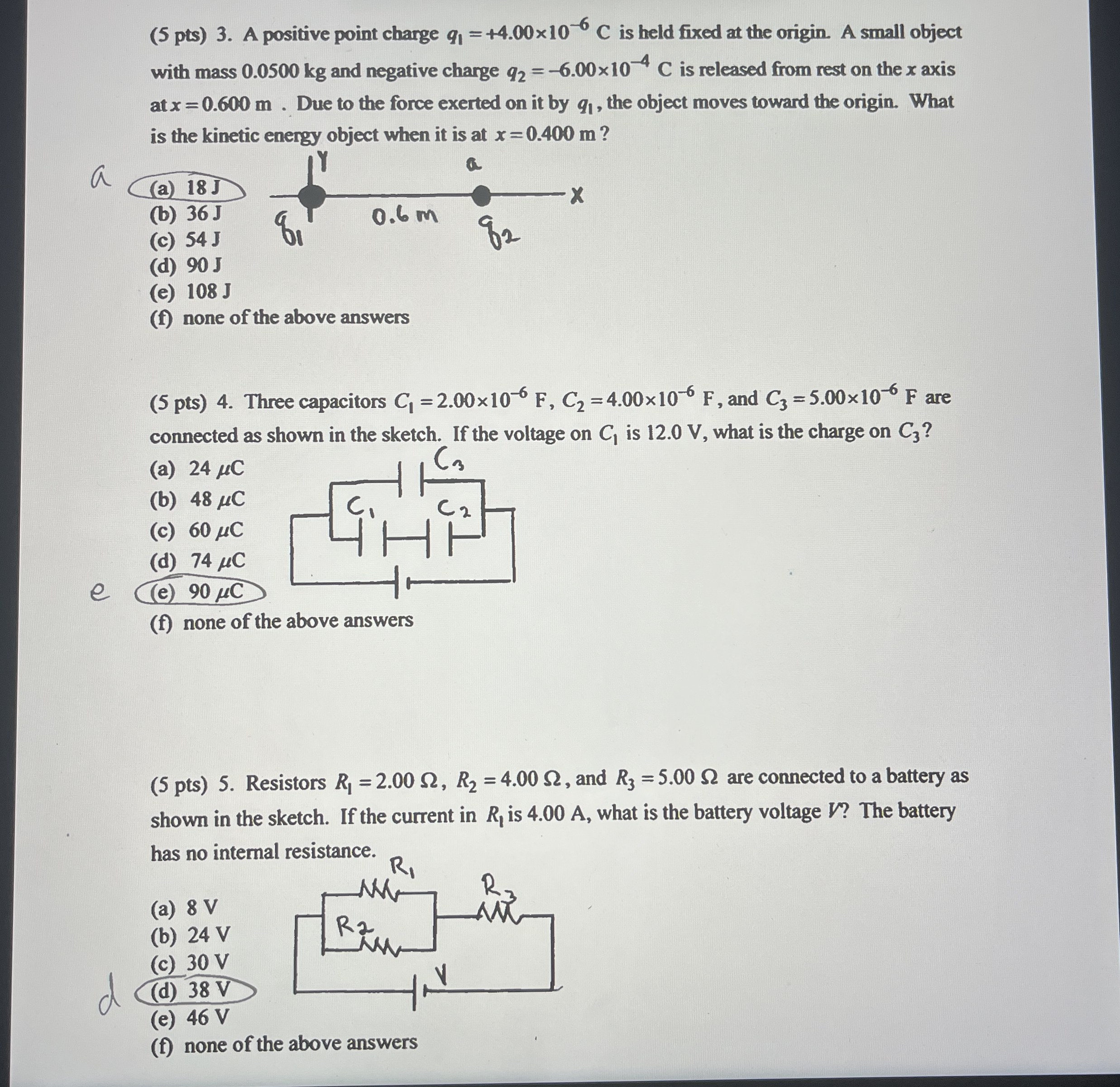 ( 5 pts ) 3 . A positive point charge q 1 = + 4 .