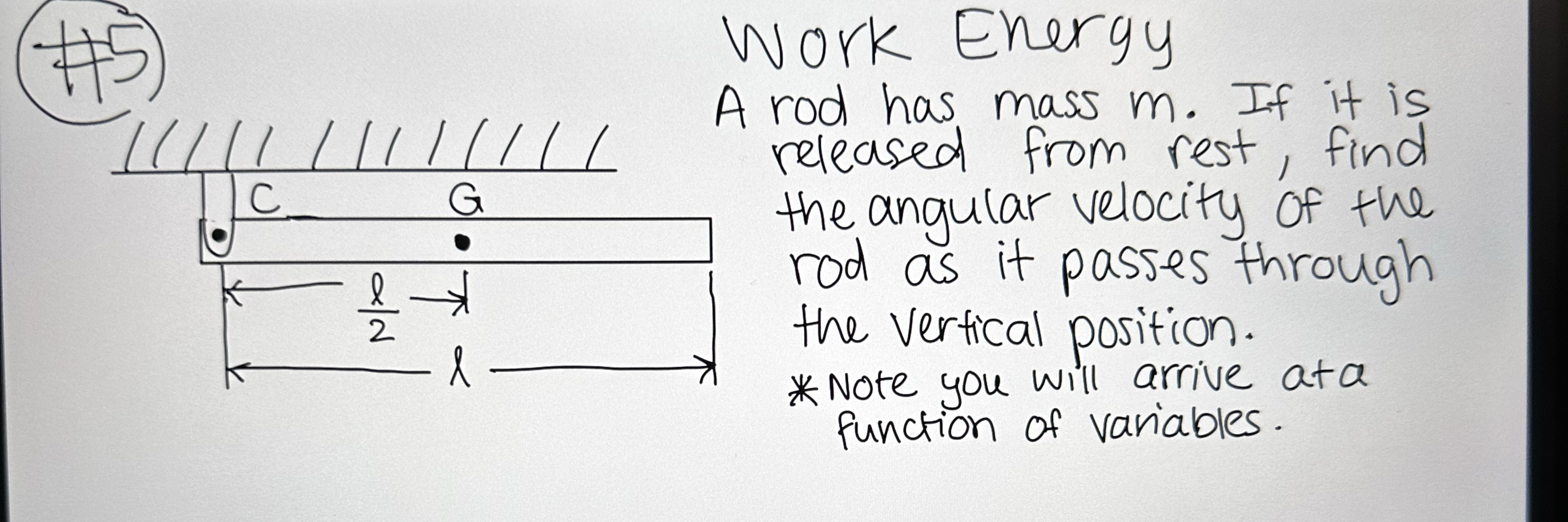Work Energy A rod has mass m . If it is released