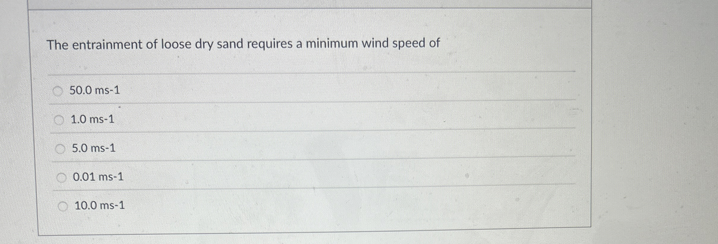 The entrainment of loose dry sand requires a