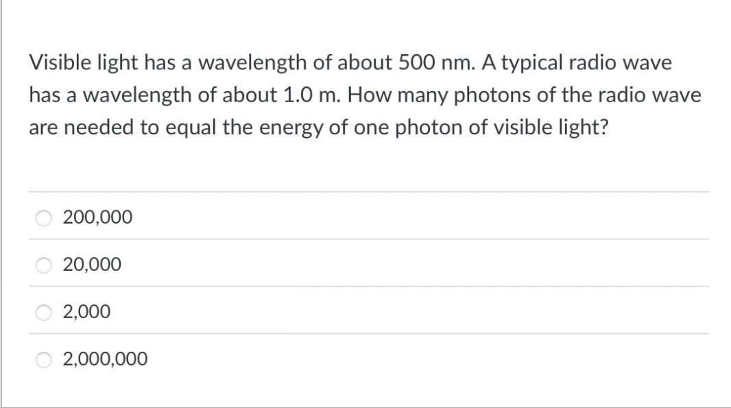 Visible light has a wavelength of about 5 0 0 nm
