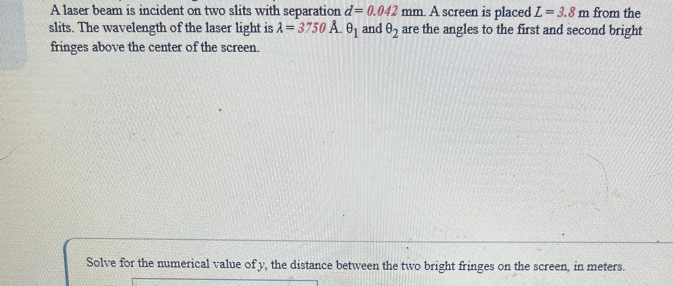 A laser beam is incident on two slits with