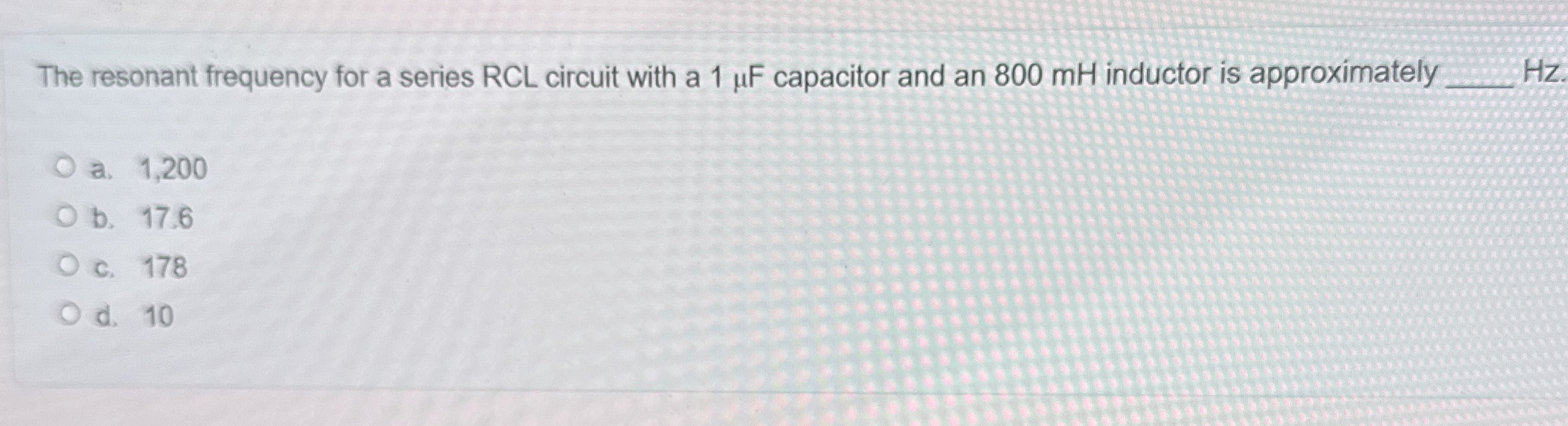 The resonant frequency for a series RCL circuit