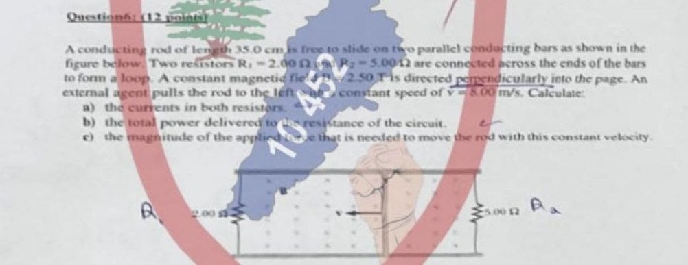 Oucationk: 1 2 pininta ) A conducting rod of