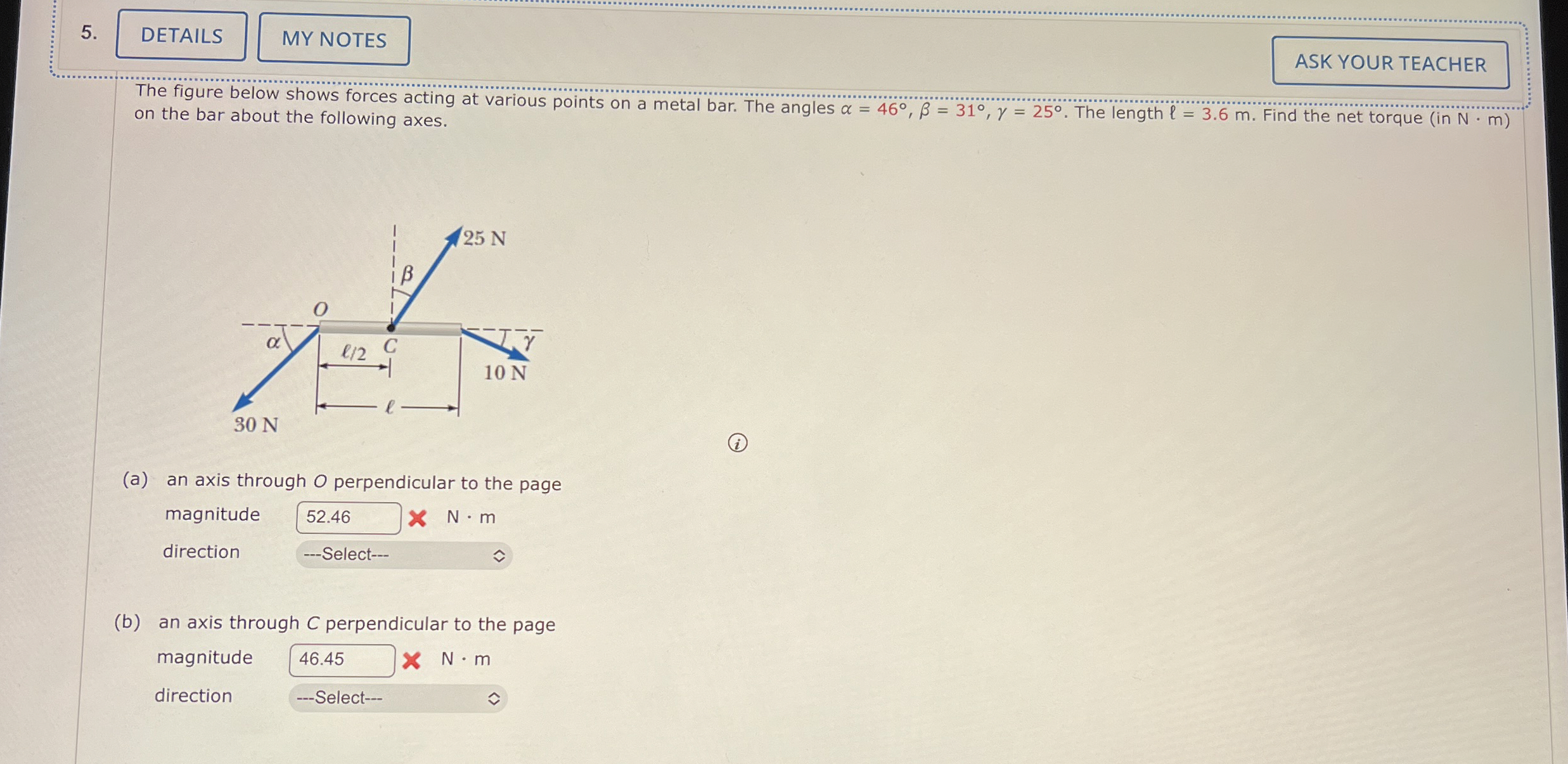 The figure below shows forces acting at various