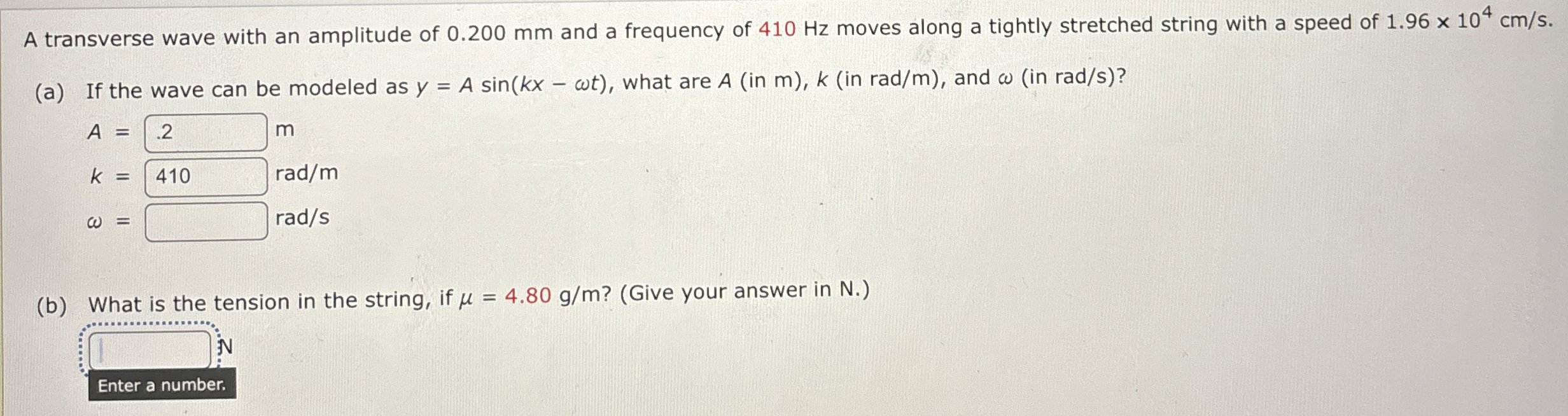 A transverse wave with an amplitude of 0 . 2 0 0