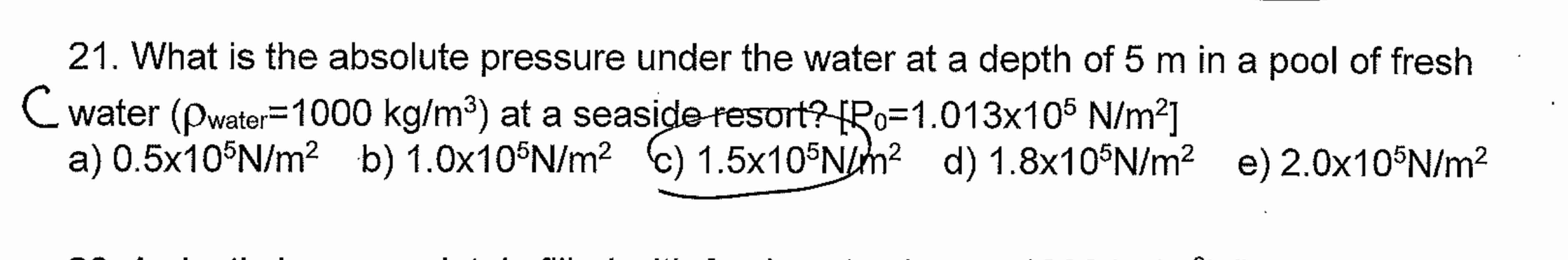 What is the absolute pressure under the water at