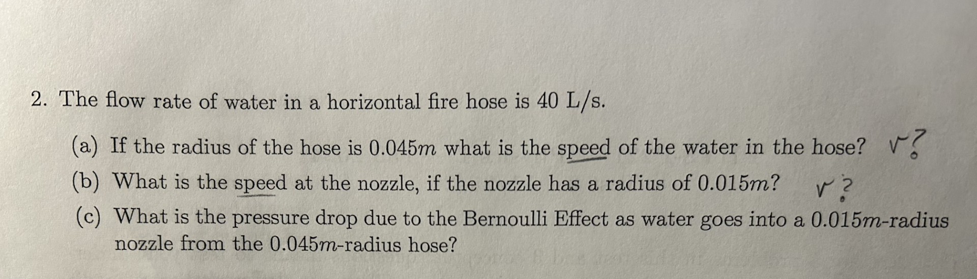 1 . The flow rate of water in a horizontal fire
