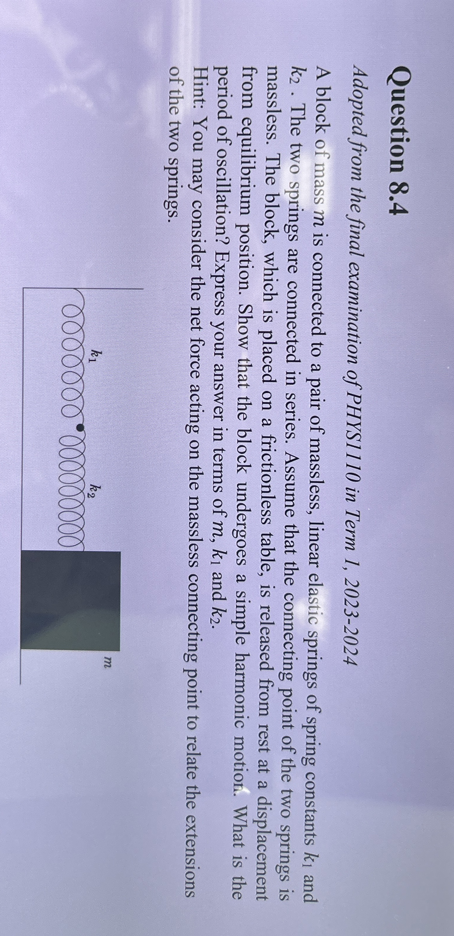 Question 8 . 4 Adopted from the final examination