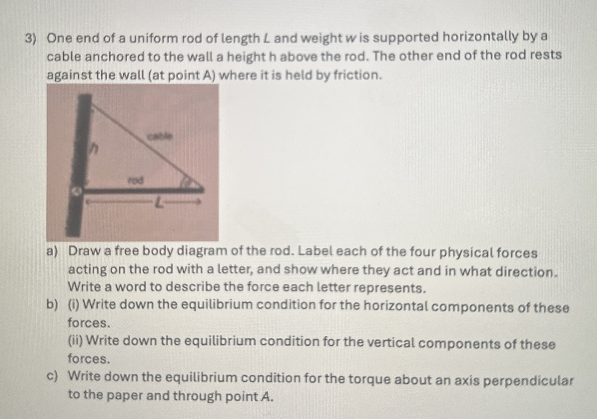 One end of a uniform rod of length L and weight w