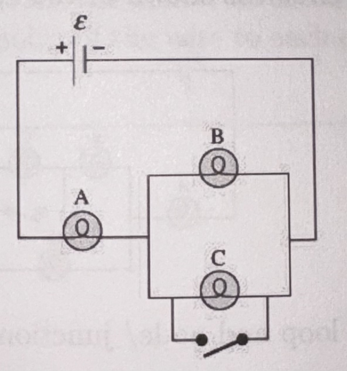 Bulbs A , B , and C in the figure are identical,