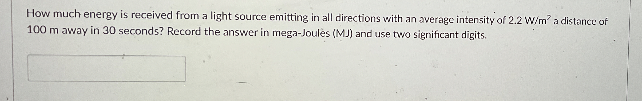 How much energy is received from a light source