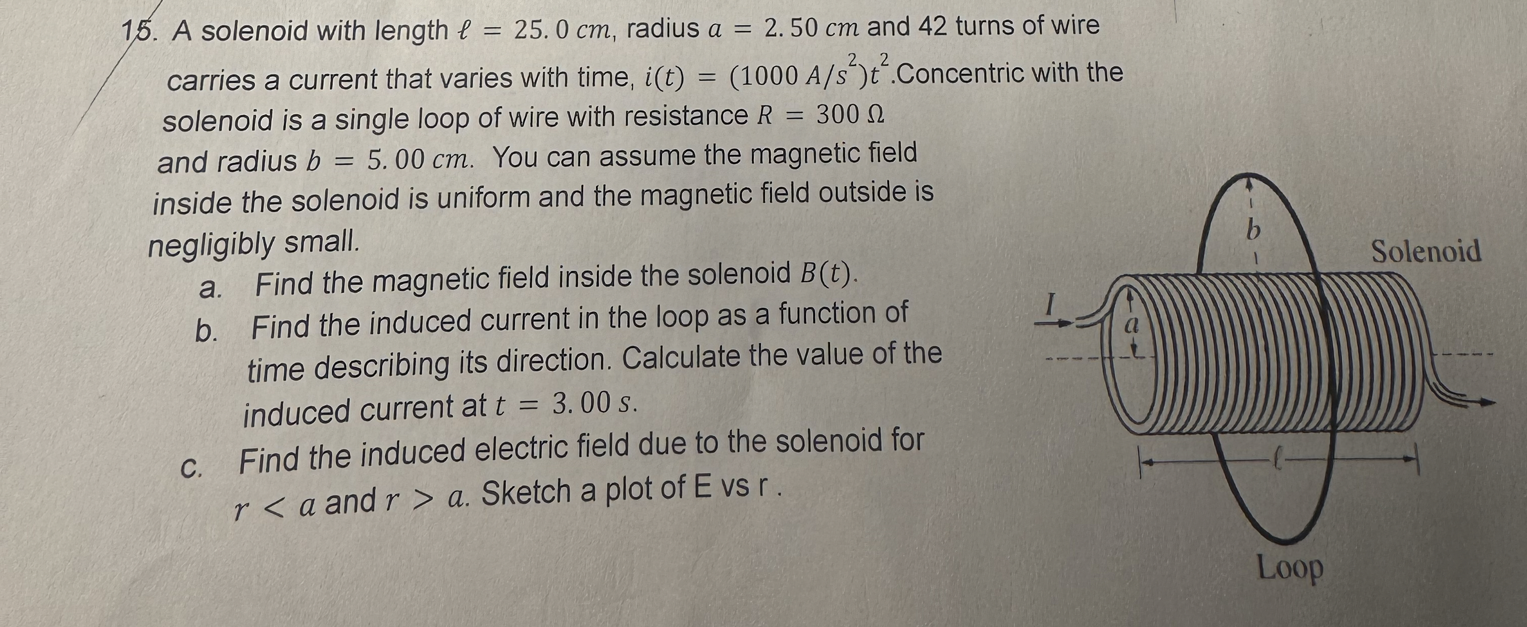 A solenoid with length l = 2 5 . 0 c m , radius a