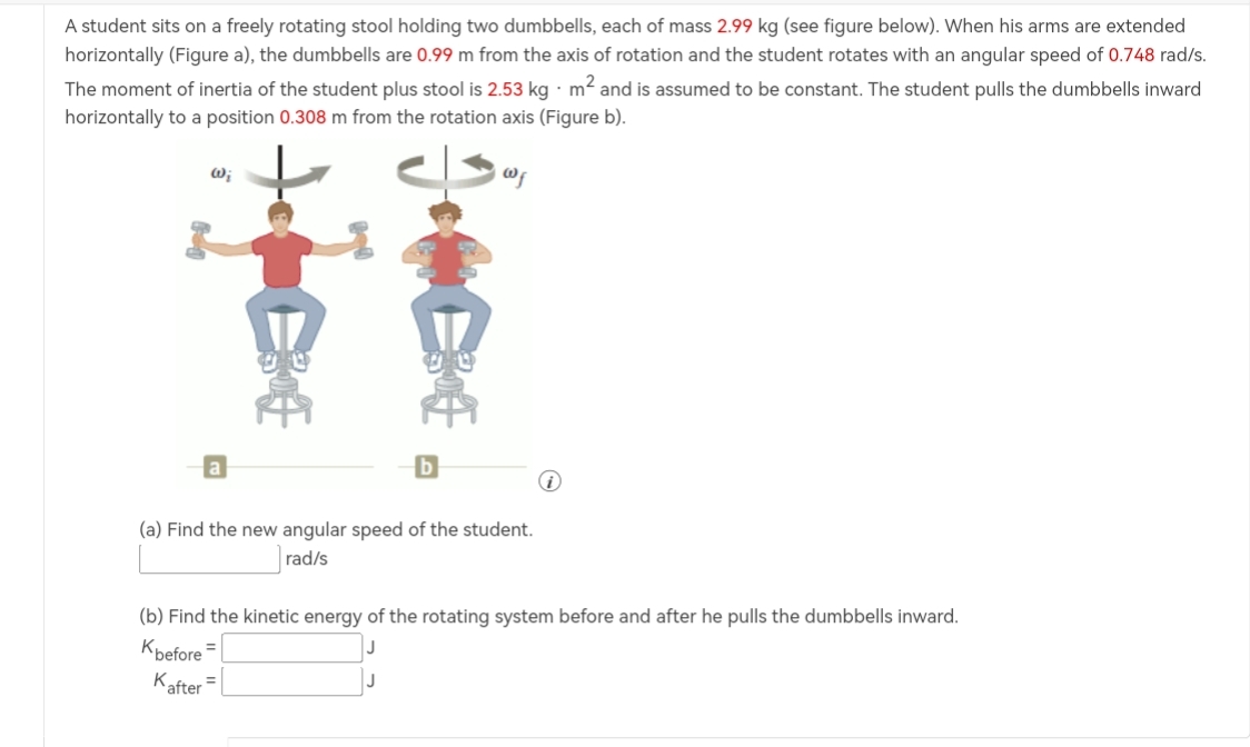 A student sits on a freely rotating stool holding