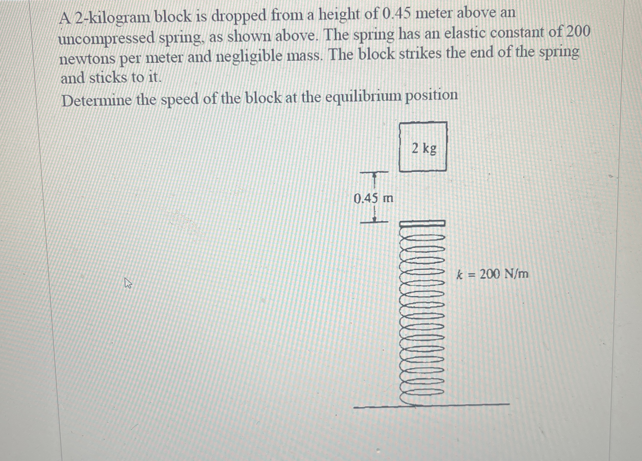 A 2 - kilogram block is dropped from a height of