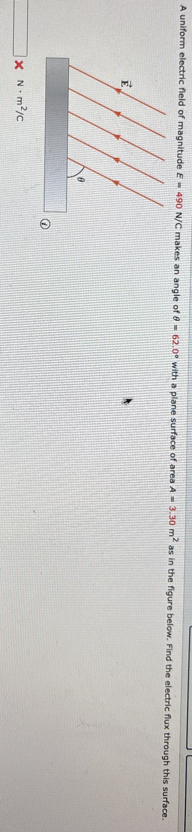 A uniform electric field of magnitude E = 4 9 0 N