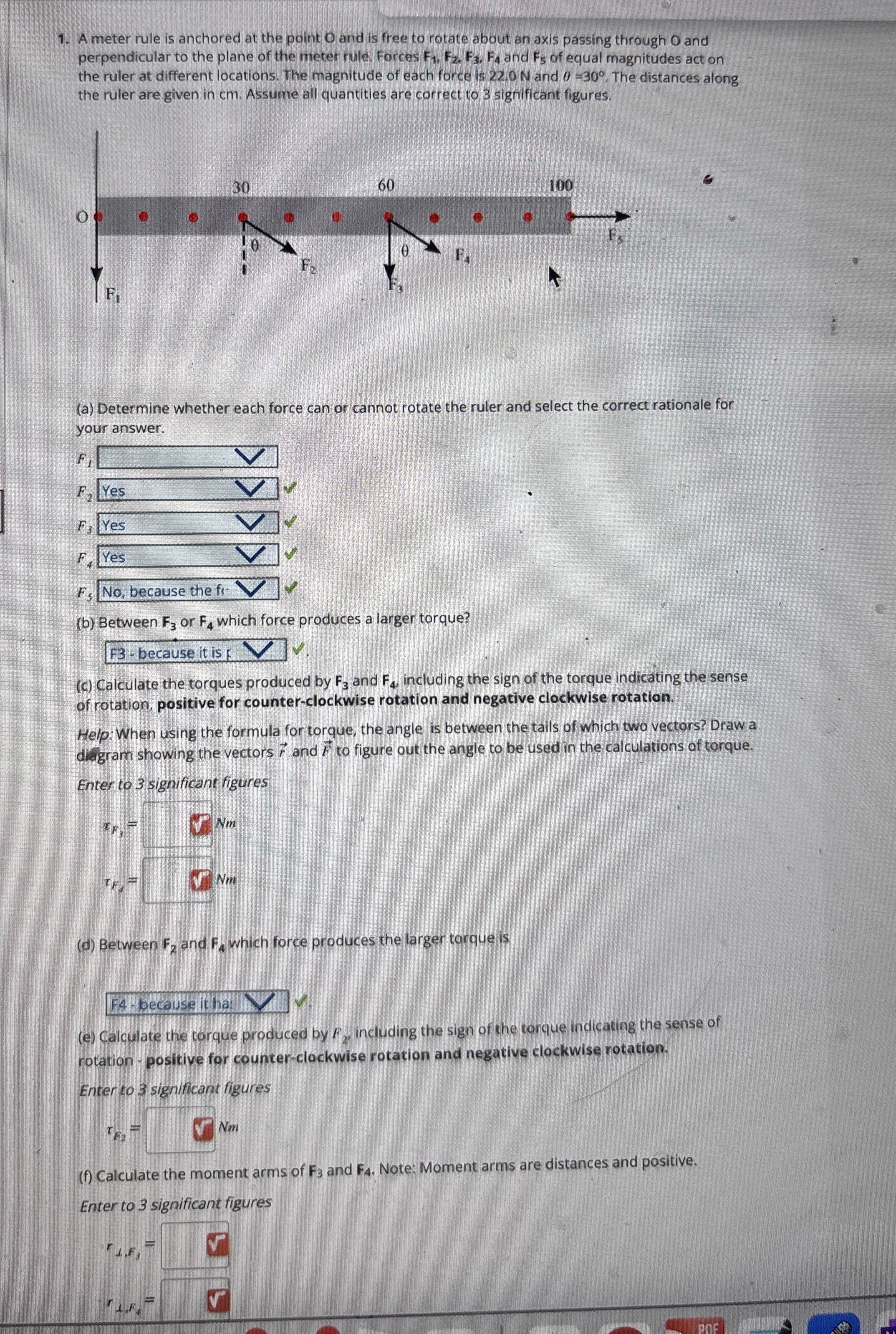 A meter rule is anchored at the point O and is
