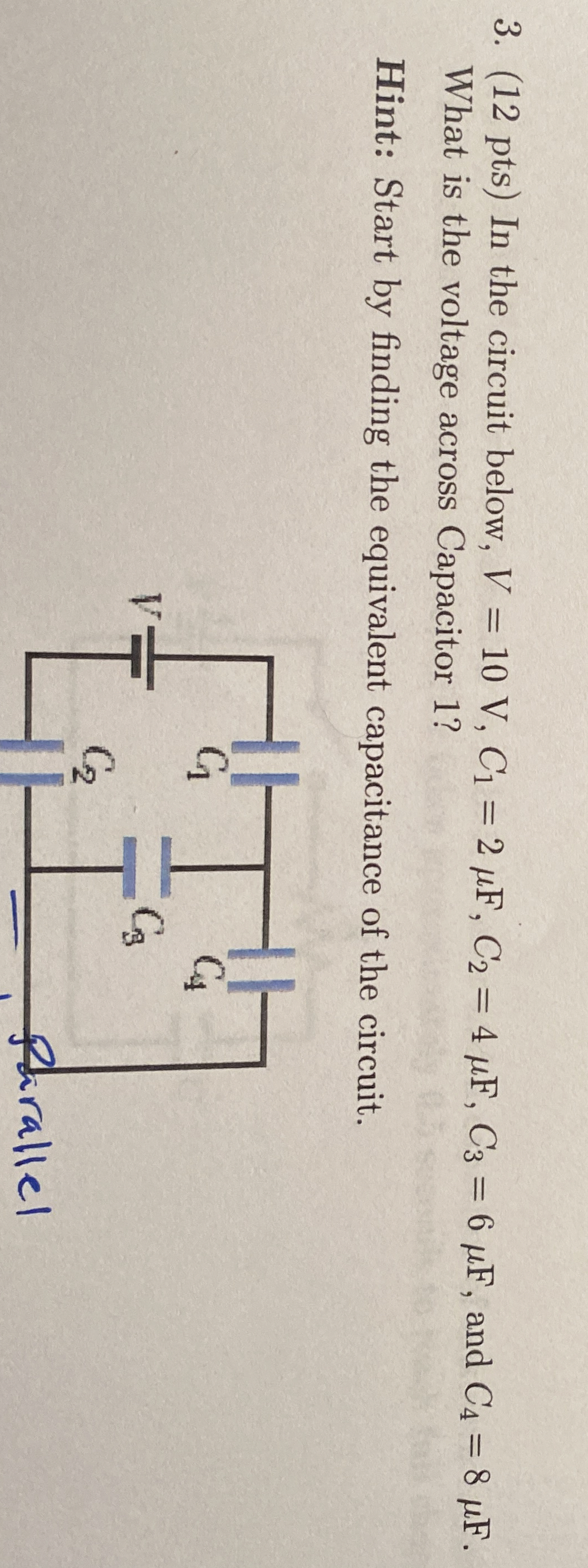 ( 1 2 pts ) In the circuit below, V = 1 0 V , C 1
