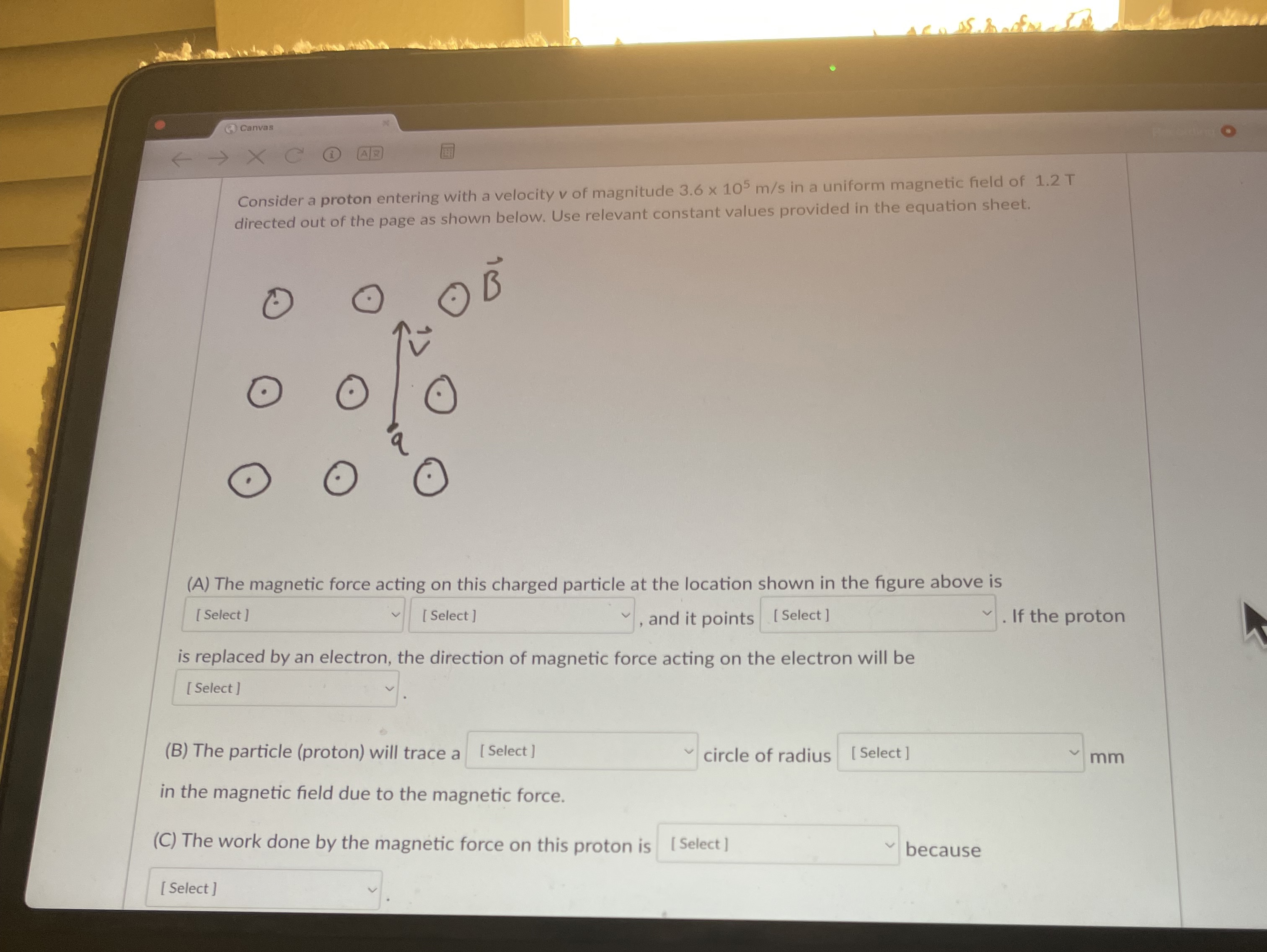 ( A ) The magnetic force acting on this charged
