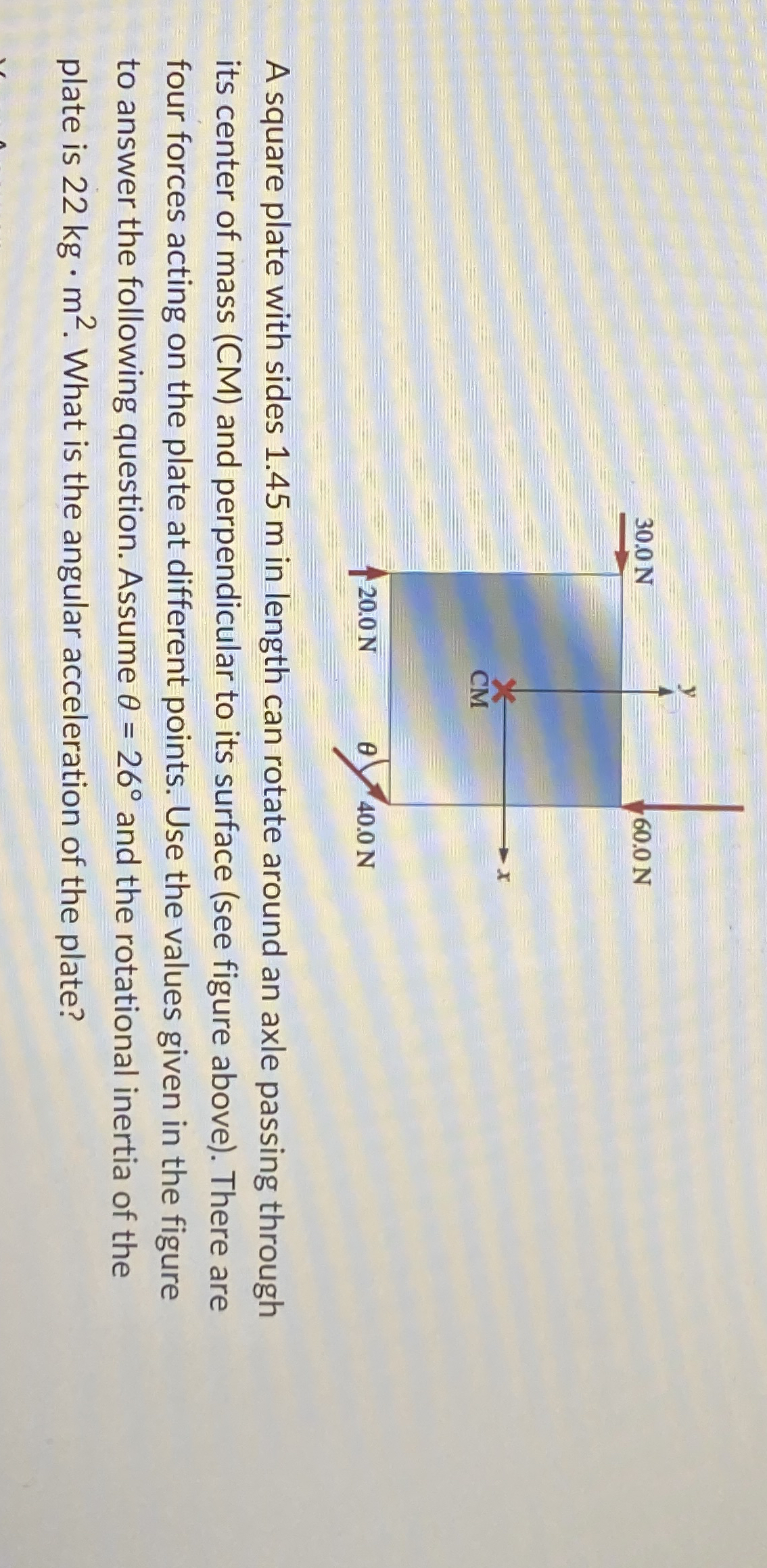 A square plate with sides 1 . 4 5 m in length can