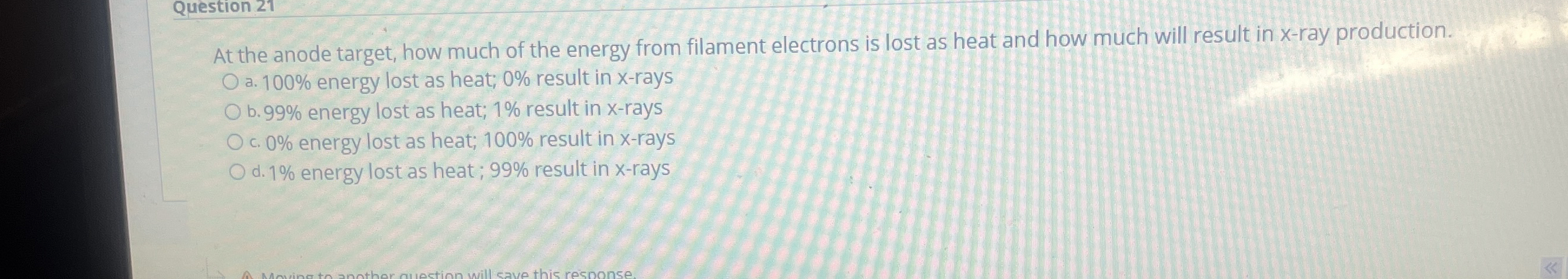 At the anode target, how much of the energy from
