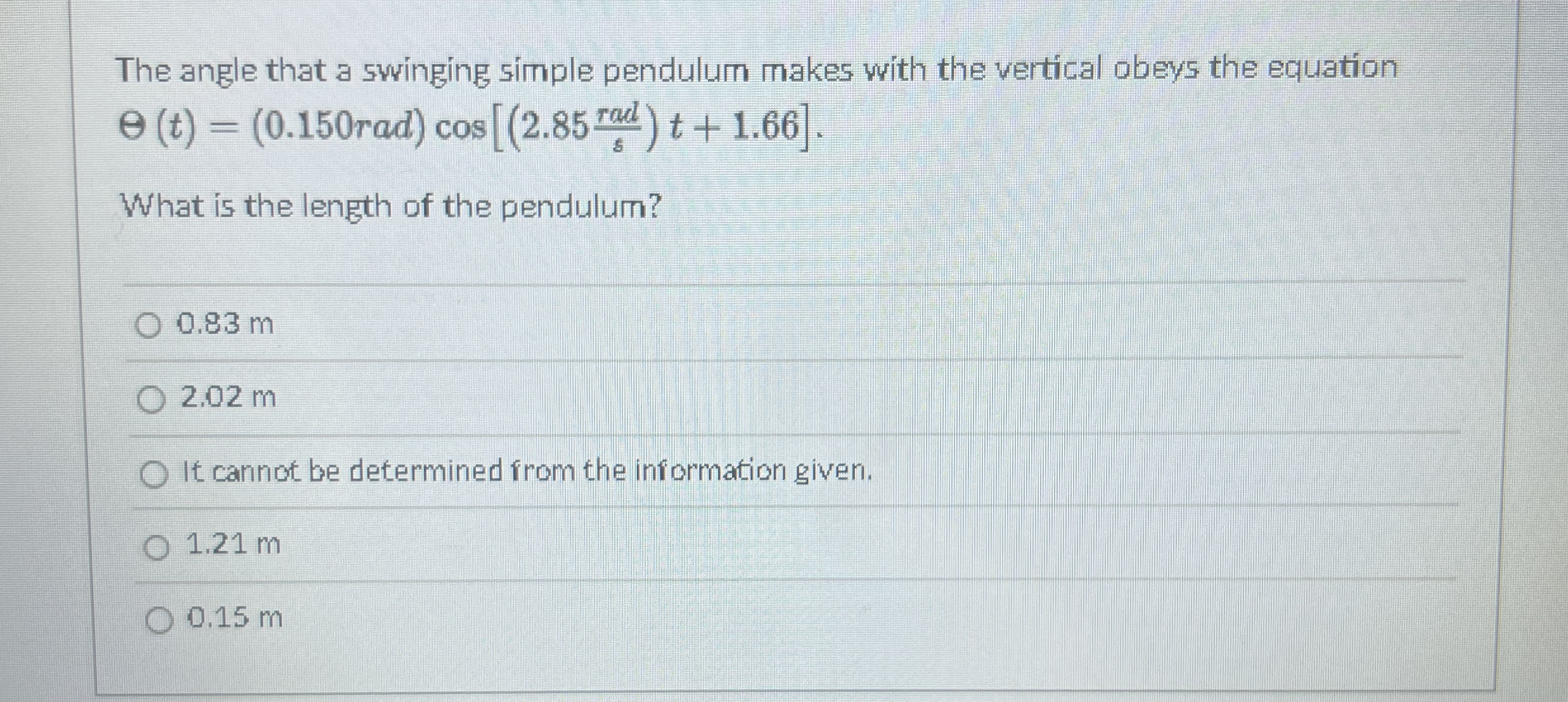 The angle that a swinging simple pendulum makes