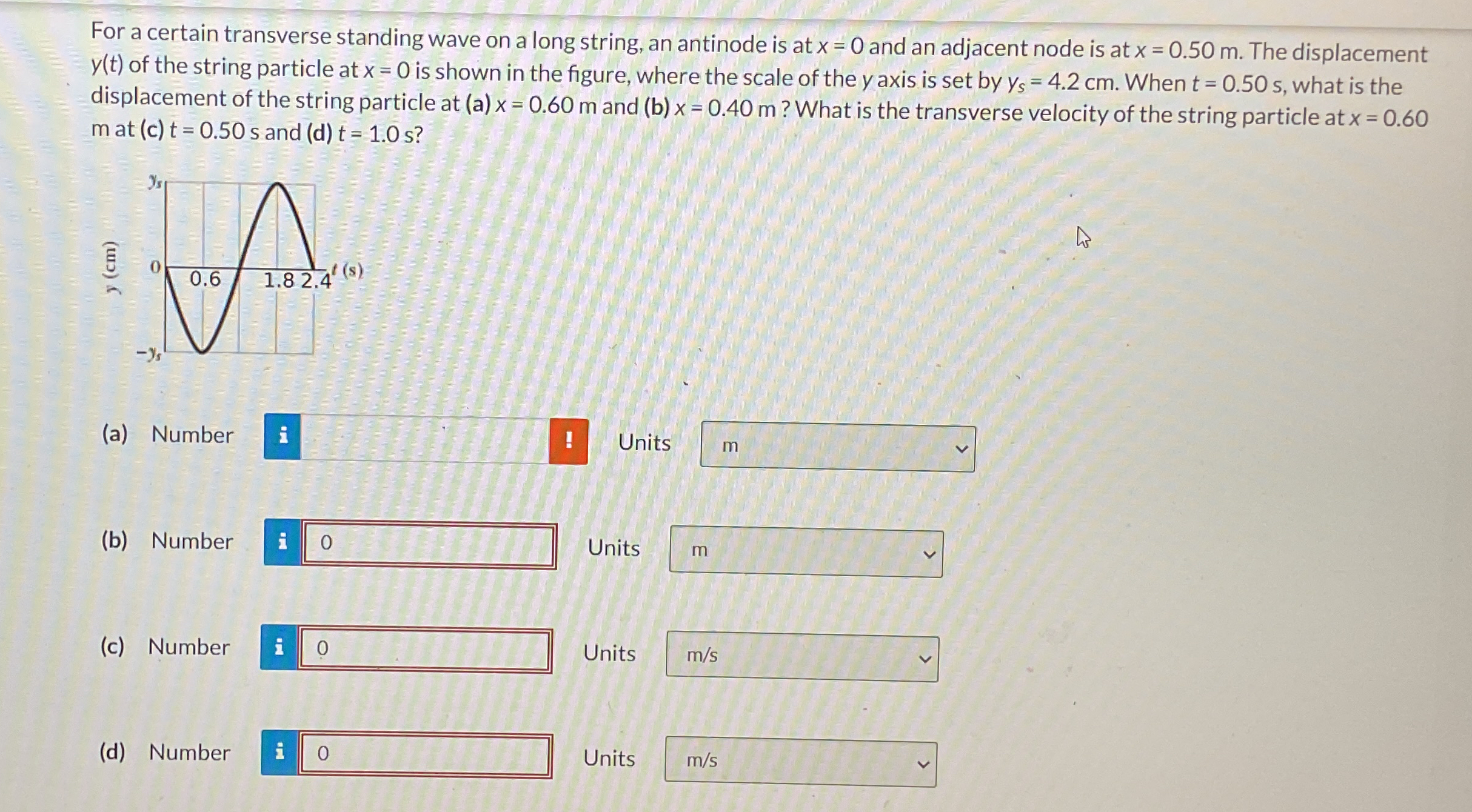For a certain transverse standing wave on a long