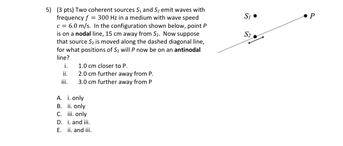 ( 3 pts ) Two coherent sources S 1 and S 2 emit