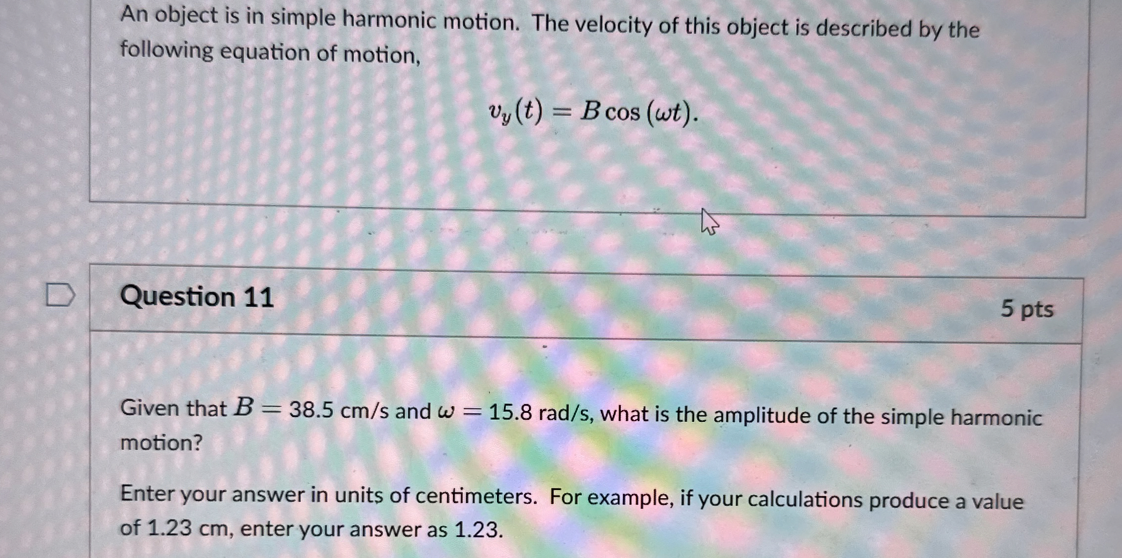 An object is in simple harmonic motion. The