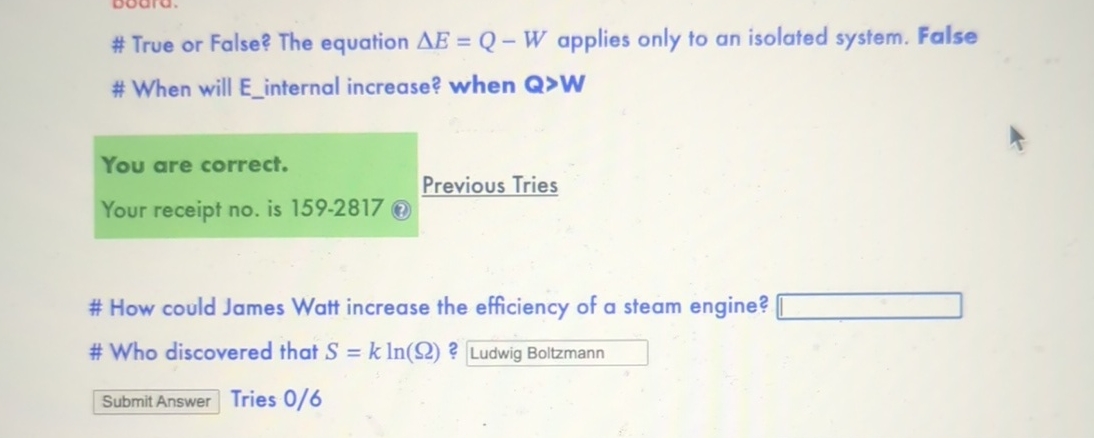 # True or False? The equation E = Q - W applies