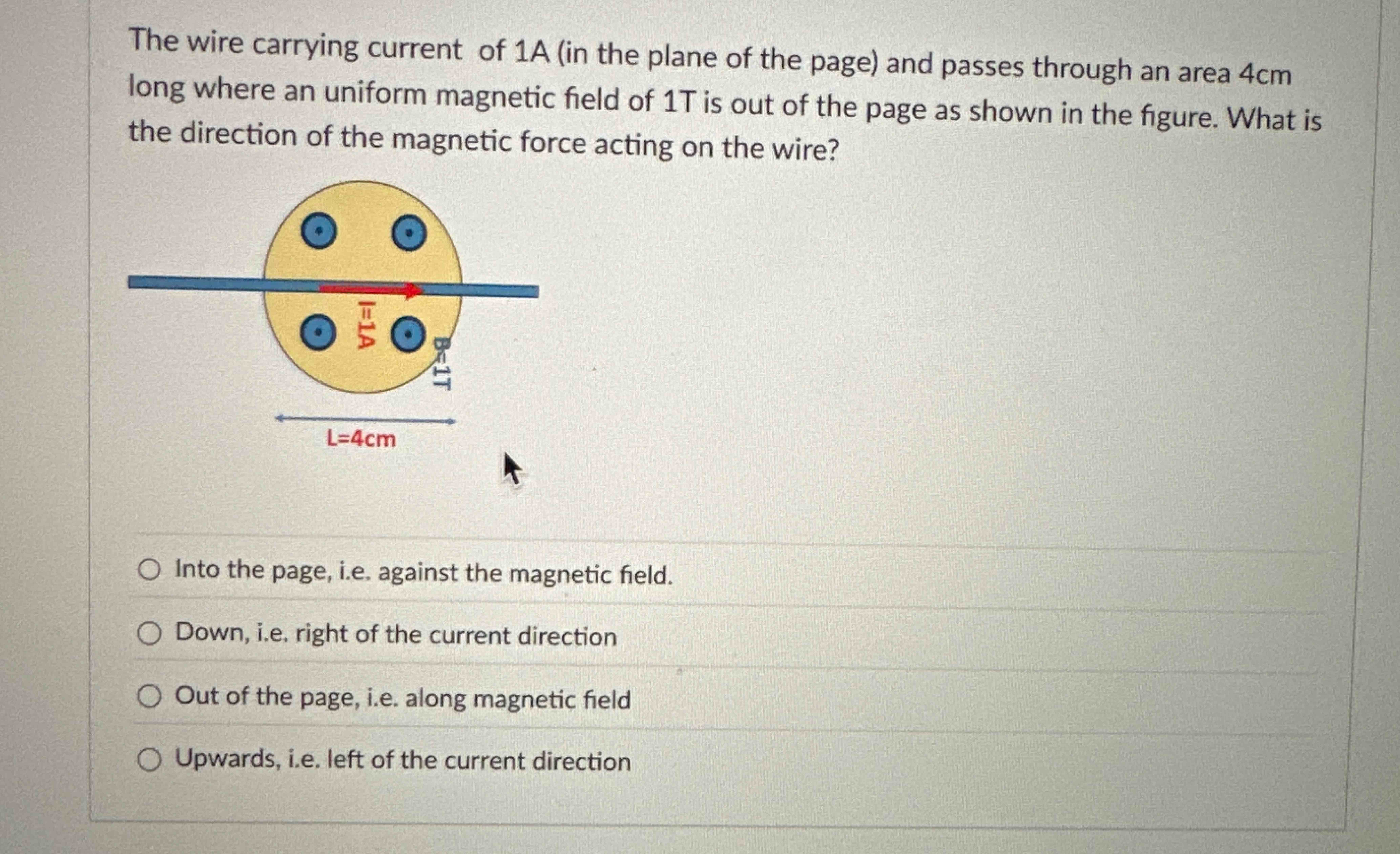 The wire carrying current of 1 A ( in the plane