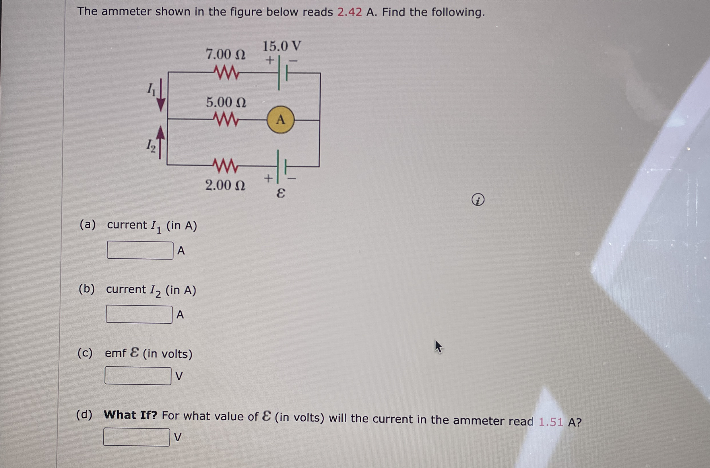 The ammeter shown in the figure below reads 2 . 4