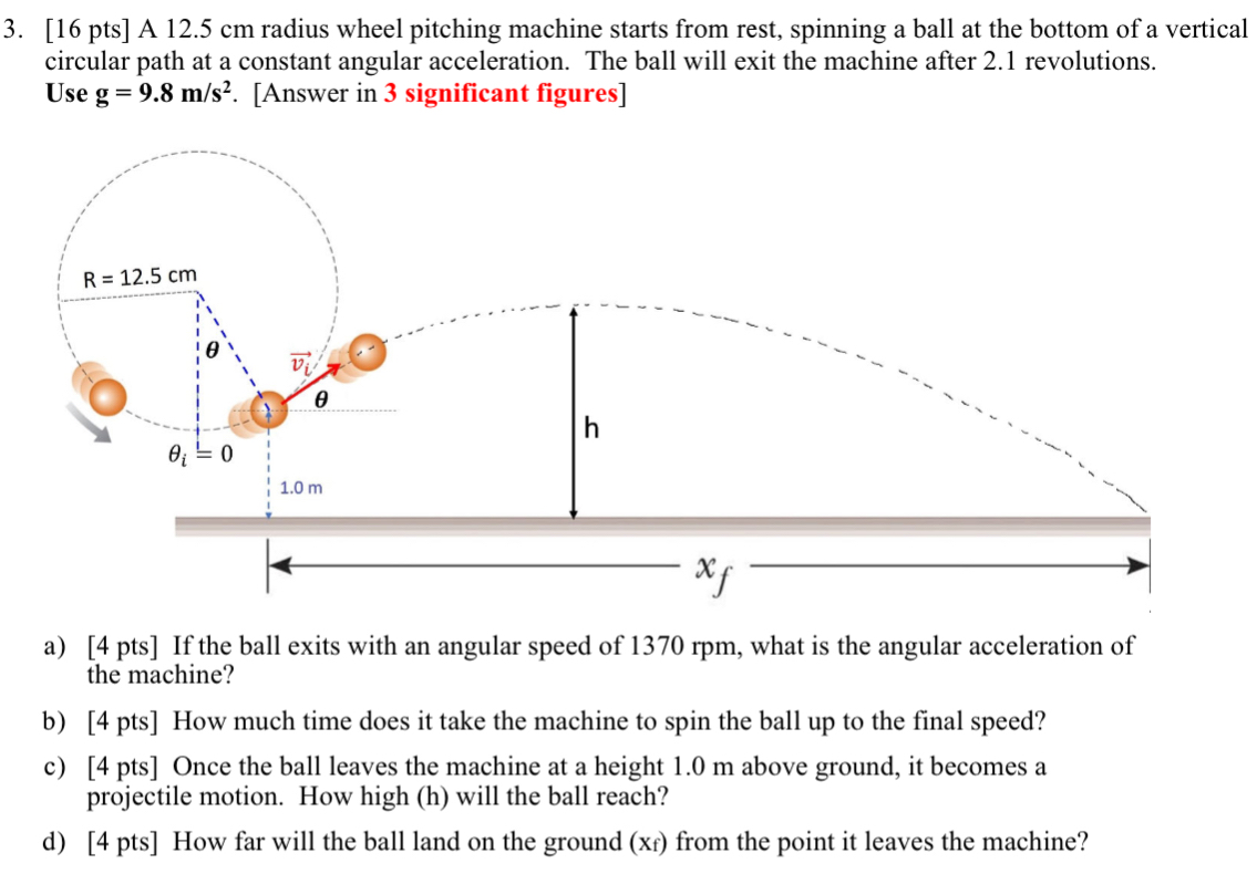 [ 1 6 pts ] A 1 2 . 5 cm radius wheel pitching
