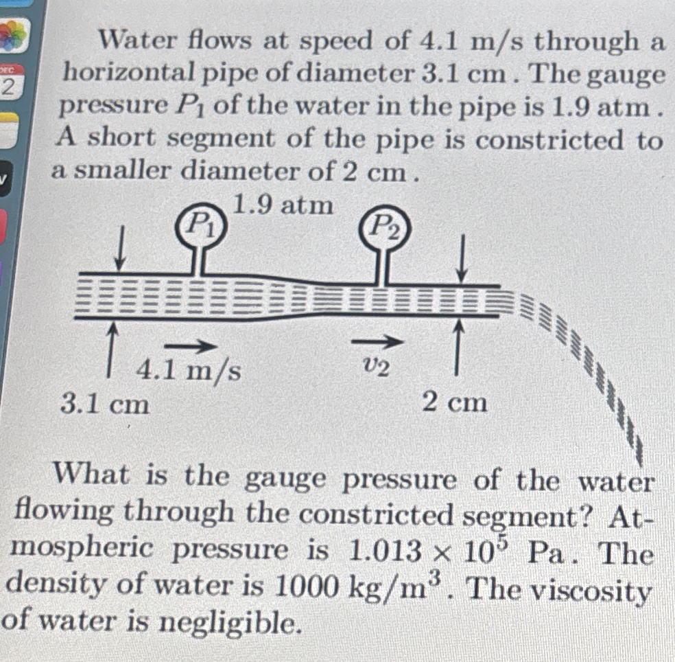 Water flows at speed of 4 . 1 m s through a