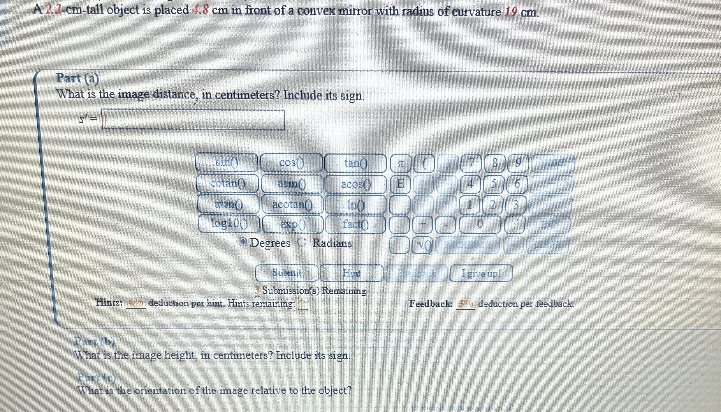 A 2 . 2 - cm - tall object is placed 4 . 8 cm in