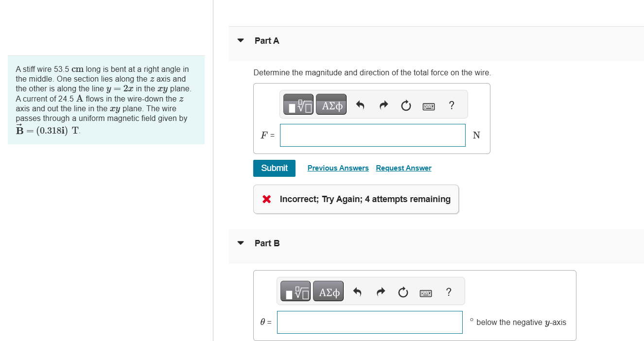 Part A A stiff wire 5 3 . 5 cm long is bent at a